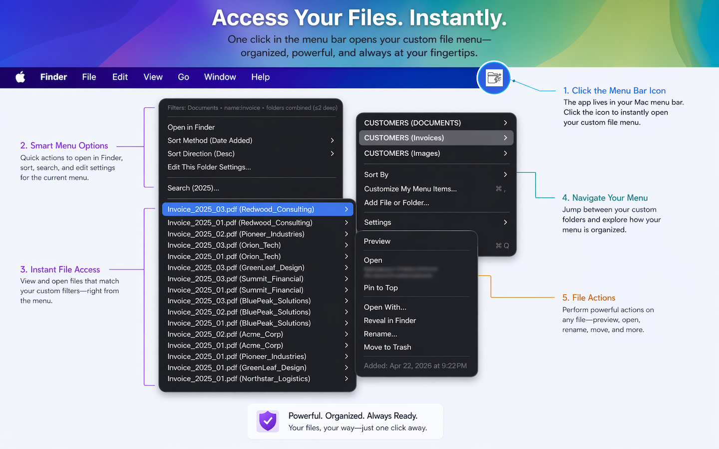 Foldery Menu™️ access files instantly right in your Mac's Menu Bar